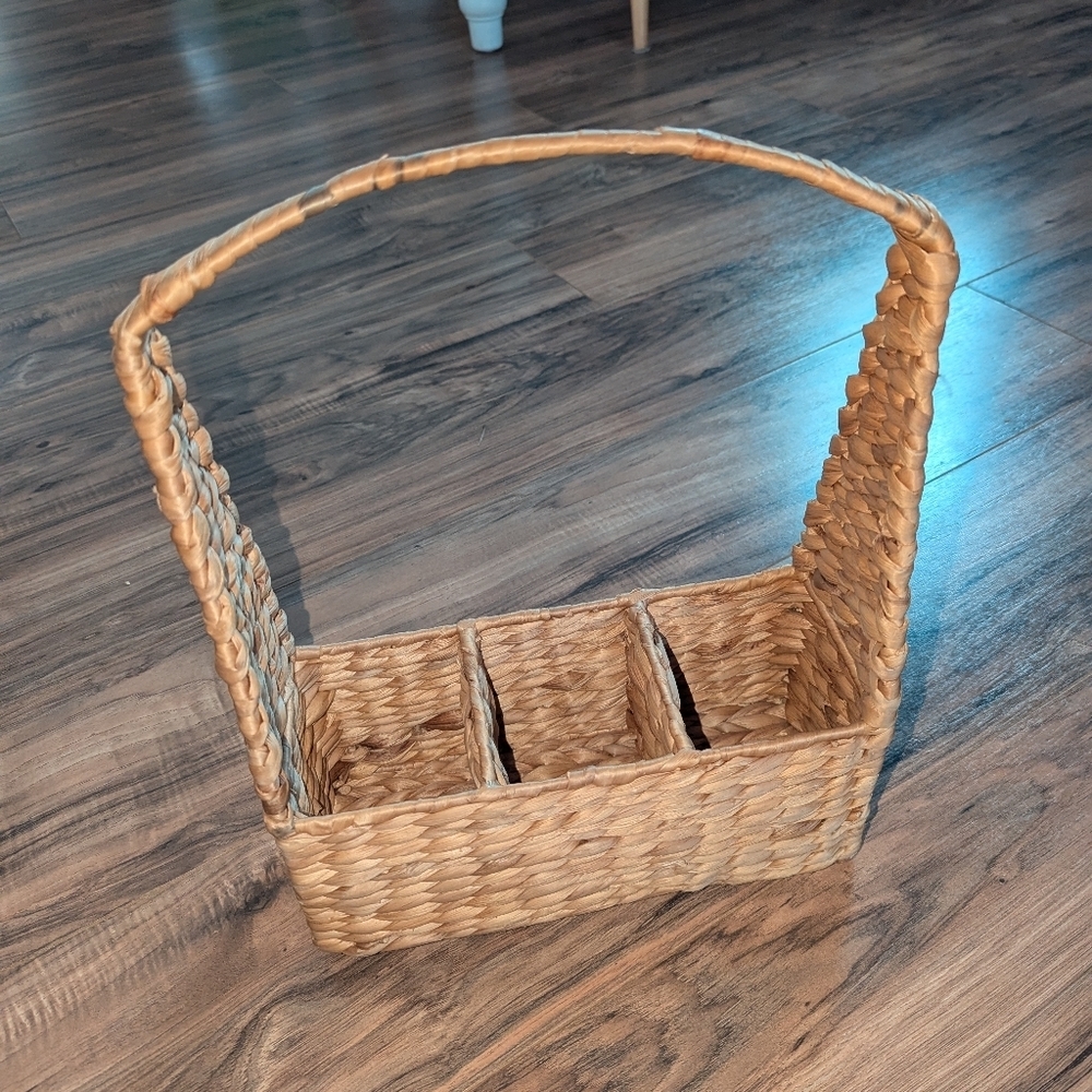 Wicker 3 slot basket. Woven wicker basket with three storage spots.